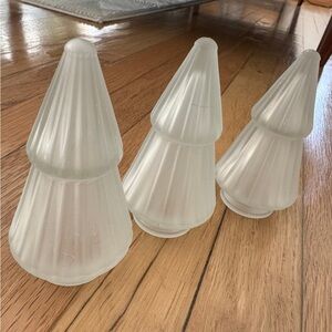 Set of 3 Frosted Clear Glass 4” Glass Christmas Trees Decorations